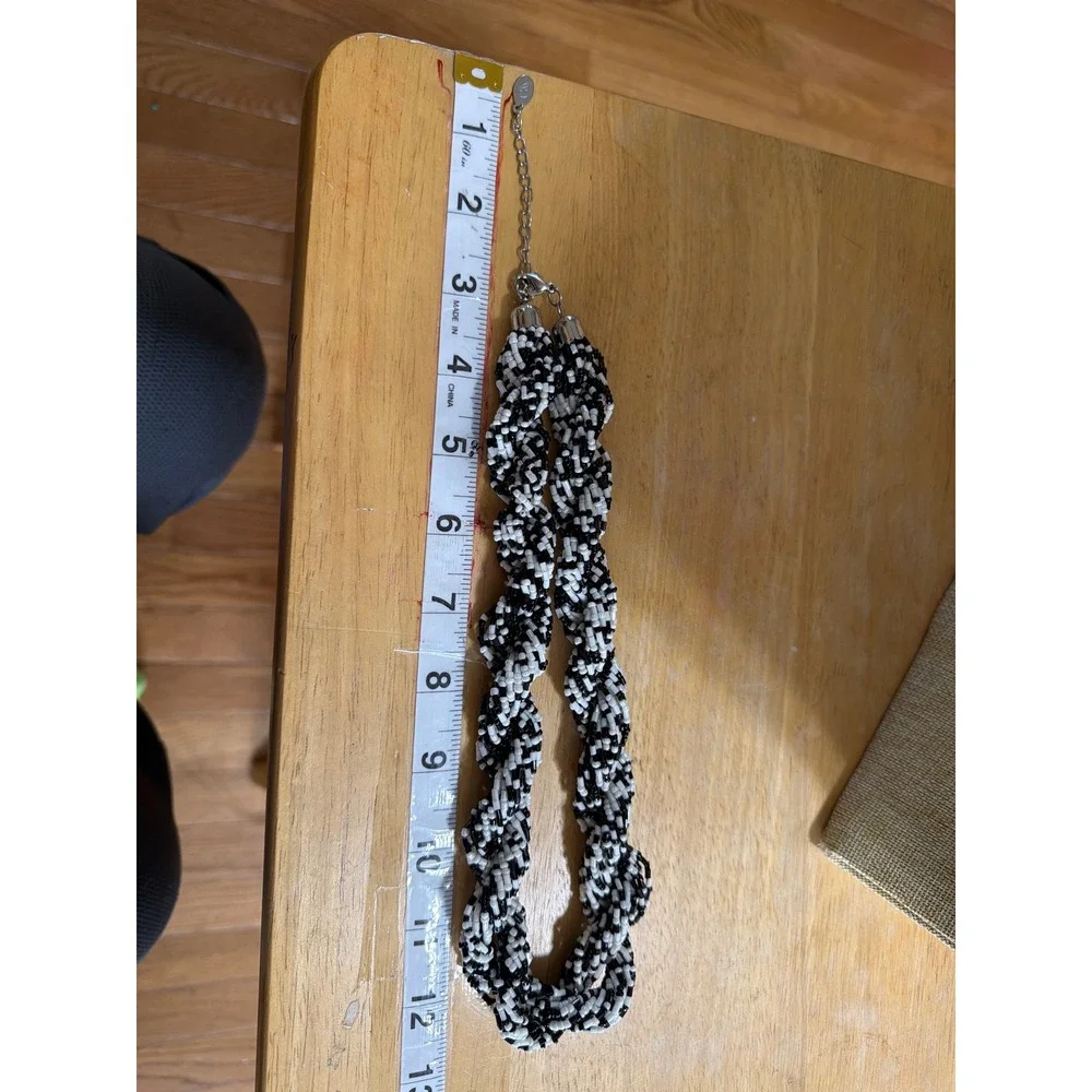 CG Black and White Braided Seed Bead‎ Multi Strand Twisted Rope Necklace Chunky